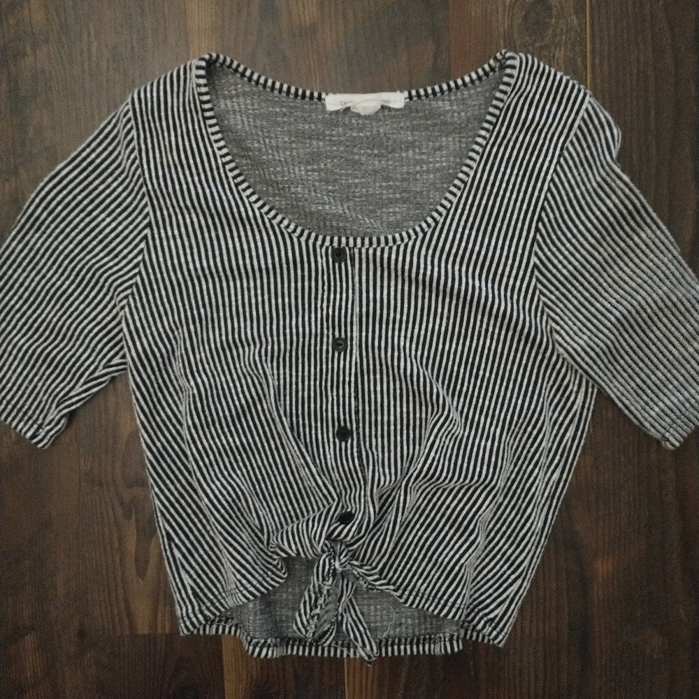 Black and White Striped Tie Crop Top